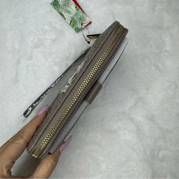 Badgley Mischka Long Taupe Wallet with Phone Pocket & Wrislet - Picture 4 of 8